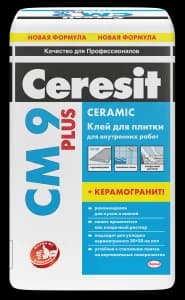 Ceresit СМ 9 Plus клей для керамической плитки и керамогранита для внутренних работ
